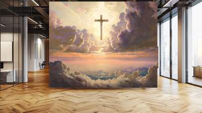 Spiritual illustration jesus cross christianity background art crucifix god
religion artwork religious landscape biblical spirit light star sunlight 
symbolic faith holy bible church easter christmas Wall mural