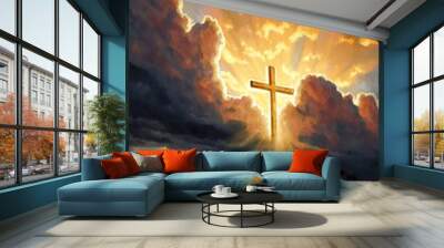 Spiritual illustration jesus cross christianity background art crucifix god
religion artwork religious landscape biblical spirit light star sunlight 
symbolic faith holy bible church easter christmas Wall mural