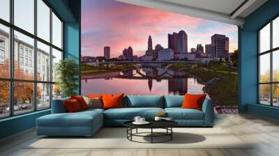 Scioto River and downtown Columbus Ohio skyline panoramic at dawn Wall mural