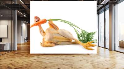 nude chicken holding and biting a fresh carrot Wall mural