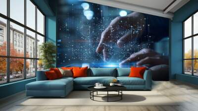 AI, data science, digital technology concept. Computer programmer using digital tablet with AI machine learning, data management system, cloud computing technology, Wall mural