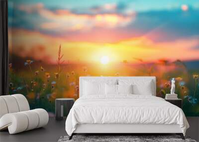 Magic blur bokeh nature morning sunlight summer sky background concept - event tranquility religion christian love faith spiritual holy people hope easter sunset technology landscape ramadan Wall mural