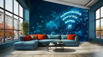 Wireless wi-fi network and connection abstract data background with wifi symbol Wall mural