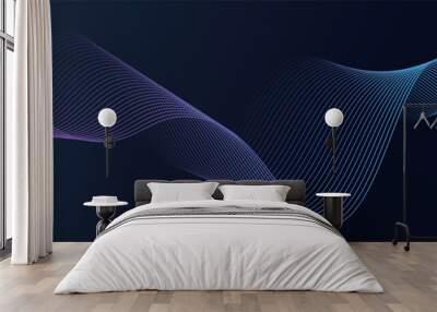 Abstract glowing wave lines on dark blue background. Dynamic wave pattern. Modern flowing wavy lines. Futuristic technology concept. Suit for banner, poster, cover, brochure, flyer, website Wall mural