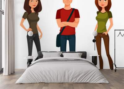 cartoon illustration of young people in casual outfit Wall mural