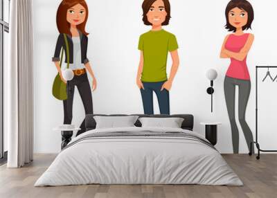 cute cartoon illustration of young people in casual street fashion, teenagers or students. Wall mural