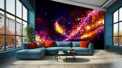 Abstract holiday background. Golden glittering stars swirls over black Wall mural