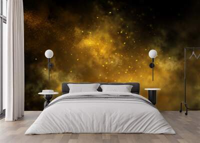 Abstract magic gold dust background over black. Beautiful golden art widescreen background Wall mural