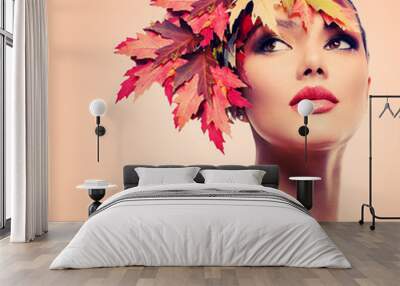 Autumn Woman Fashion Portrait. Beauty Autumn Girl Wall mural