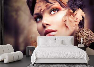 Autumn Woman Fashion Portrait. Fall Wall mural