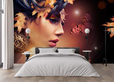 Autumn Woman Fashion Portrait. Fall Wall mural