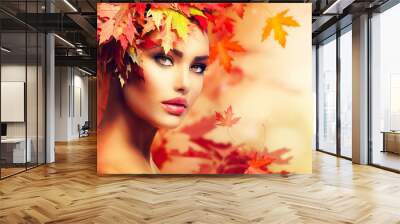 autumn woman portrait. beauty fashion model girl Wall mural