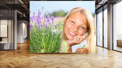 Beautiful Girl in Lavender Field Wall mural