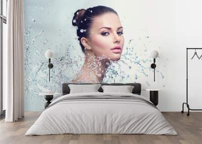 Beautiful spa woman with splashes of water Wall mural