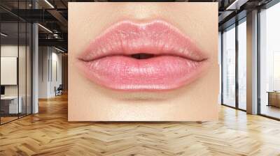 Beautiful young woman's lips closeup, Part of the model girl face, youth concept. Perfect healthy skin. Natural make-up. Health care.  Wall mural