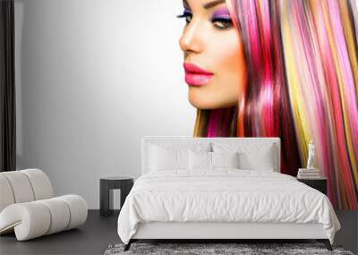 Beauty Fashion Model Girl with Colorful Dyed Hair Wall mural