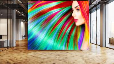 beauty fashion model girl with colorful dyed hair Wall mural