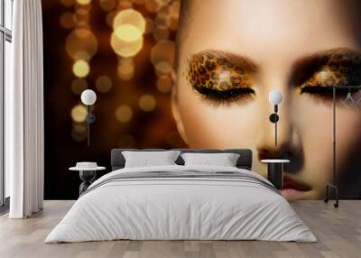 beauty fashion model girl with holiday leopard makeup Wall mural