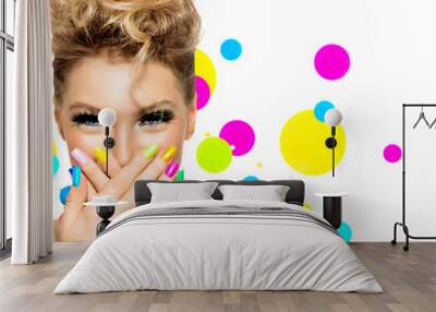 Beauty girl with colorful makeup, nail polish and accessories Wall mural