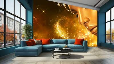 Beauty model girl with holiday golden shiny professional makeup Wall mural