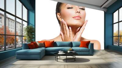 beauty portrait. beautiful spa woman touching her face Wall mural