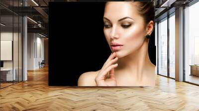 beauty woman face closeup isolated on black Wall mural