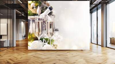 christmas and new year celebration with champagne Wall mural