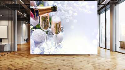 christmas and new year celebration with champagne Wall mural