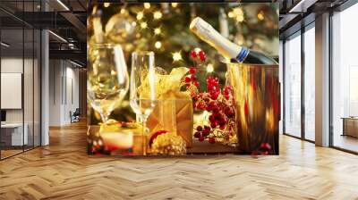 Christmas And New Year Holiday Table Setting. Celebration Wall mural