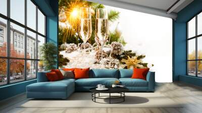 christmas scene. new year card design with champagne Wall mural