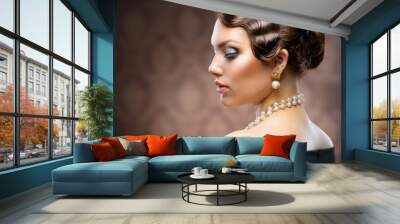 Classical Retro Style Portrait. Romantic Beauty. Vintage Wall mural