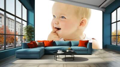 Cute Baby Girl touching her teeth Wall mural