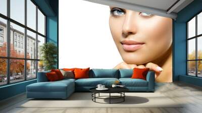 Face of Young Woman with Clean Fresh Skin. Skin care Wall mural