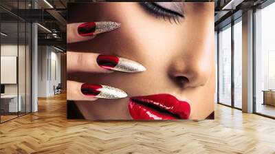 Fashion Beauty Model Girl. Manicure and Make-up. Nail art Wall mural