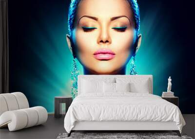 Fashion glamour model woman over black background Wall mural