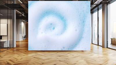 Foam swirl background. Liquid soap bubbles, Froth bubbles backdrop. Soap foam white backdrop. Soap sud macro structure close-up. Clean, cleaning, washing, laundry. Top view Wall mural