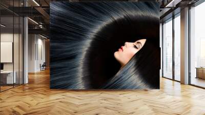 Healthy Long Black Hair. Beauty Brunette Woman Wall mural