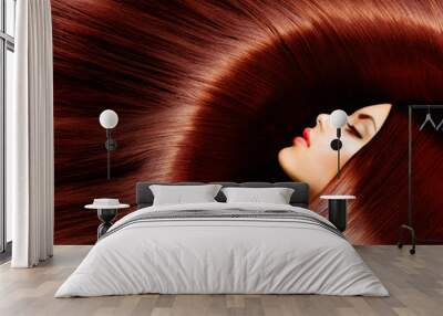 Healthy Long Brown Hair. Beauty Brunette Woman Wall mural