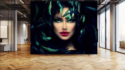 Mysterious Woman Portrait. Beautiful Model Woman Face Closeup Wall mural