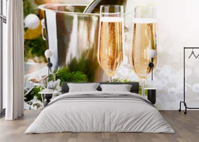 new year celebration. two champagne glasses Wall mural