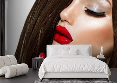 Sexy Beauty Girl with Red Lips and Nails. Provocative Make up Wall mural