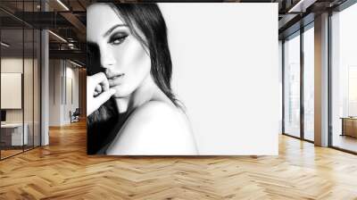 Sexy young woman black and white portrait. Seductive young woman with long hair posing in studio Wall mural