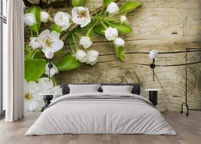 Spring Blossom over wooden background Wall mural