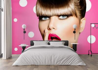 Surprised Woman with open Mouth. Pin up Girl Wall mural