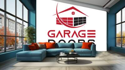 Residential house garage doors icon based logo vector illustration with dummy text for multi purpose use, white background. Wall mural