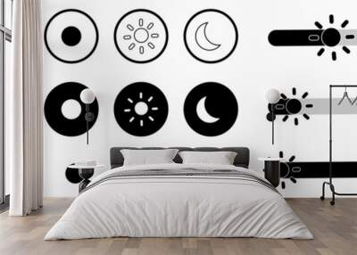 Day and night, dark and light modes. Screen modes icons set. Screen brightness and contrast level control icons. Day night switch. Vector Illustration Wall mural