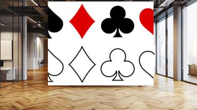 Suit deck of playing cards on white background. Vector icon set. Cards symbols. Diamodns, hearts, clubs, spades symbol or sign set. Wall mural