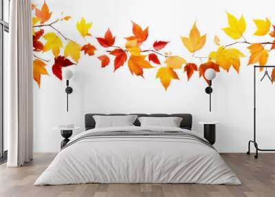 Orange leaves with autumn leaves isolated on white background. Wall mural