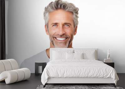 Senior man smiling happily isolated on white background. Wall mural