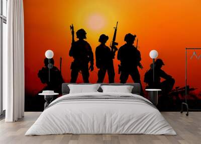 The silhouette of a military soldier with the sun as a Marine Corps for military operations Wall mural